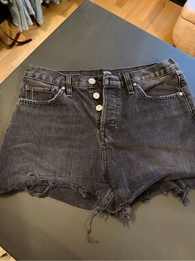 Hudson Jeans Black Distressed High-Rise Denim Shorts